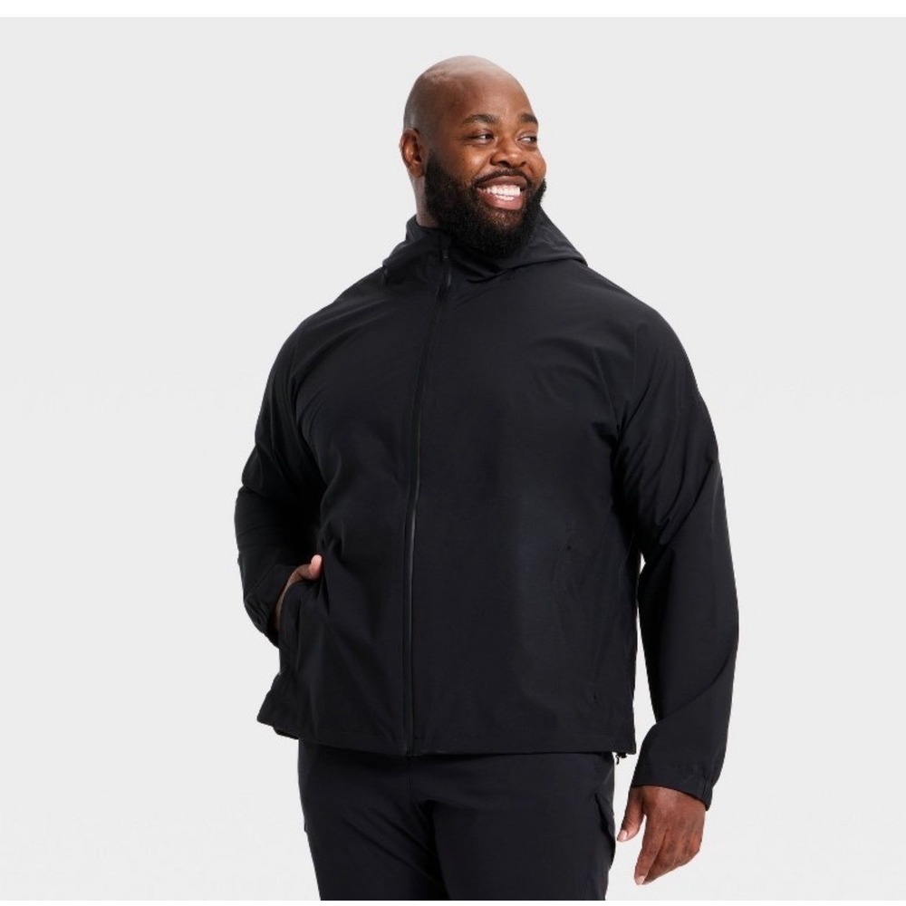 All in Motion Mens Black Softshell Fleece Lined Hooded Jacket Water Resistant L